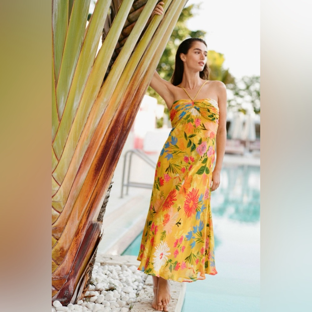By Anthropologie Floral Halter Slip Dress